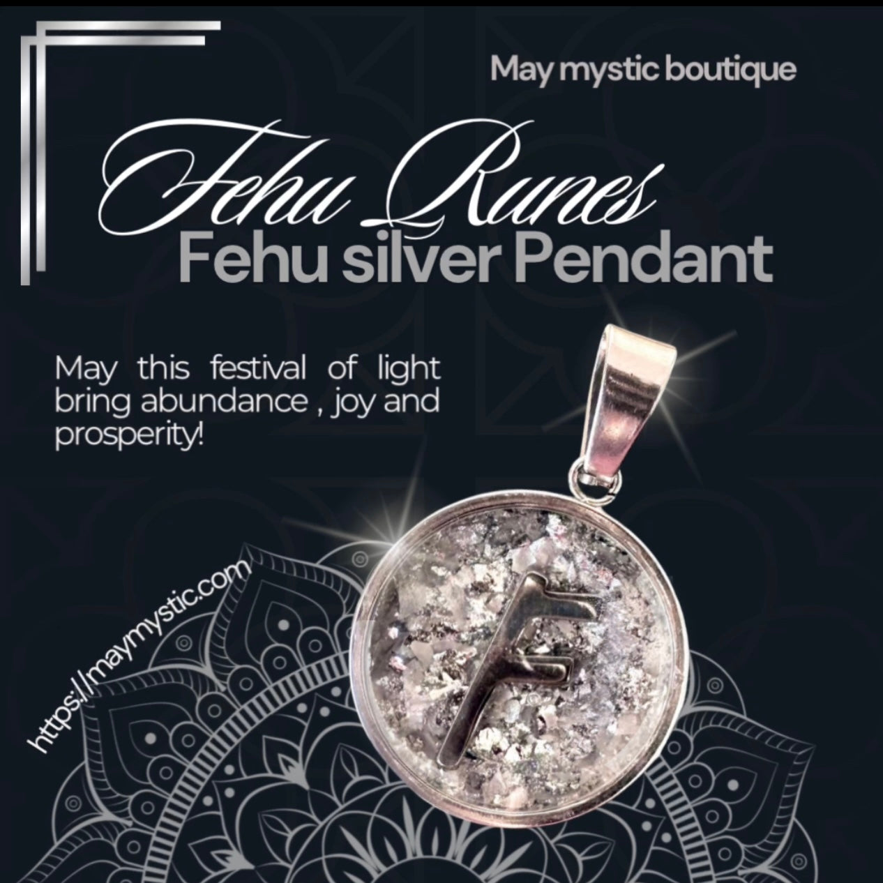 תליון קמע כסף סמל fehu רונות -Amulet Silver Pendant with the Fehu rune Symbol