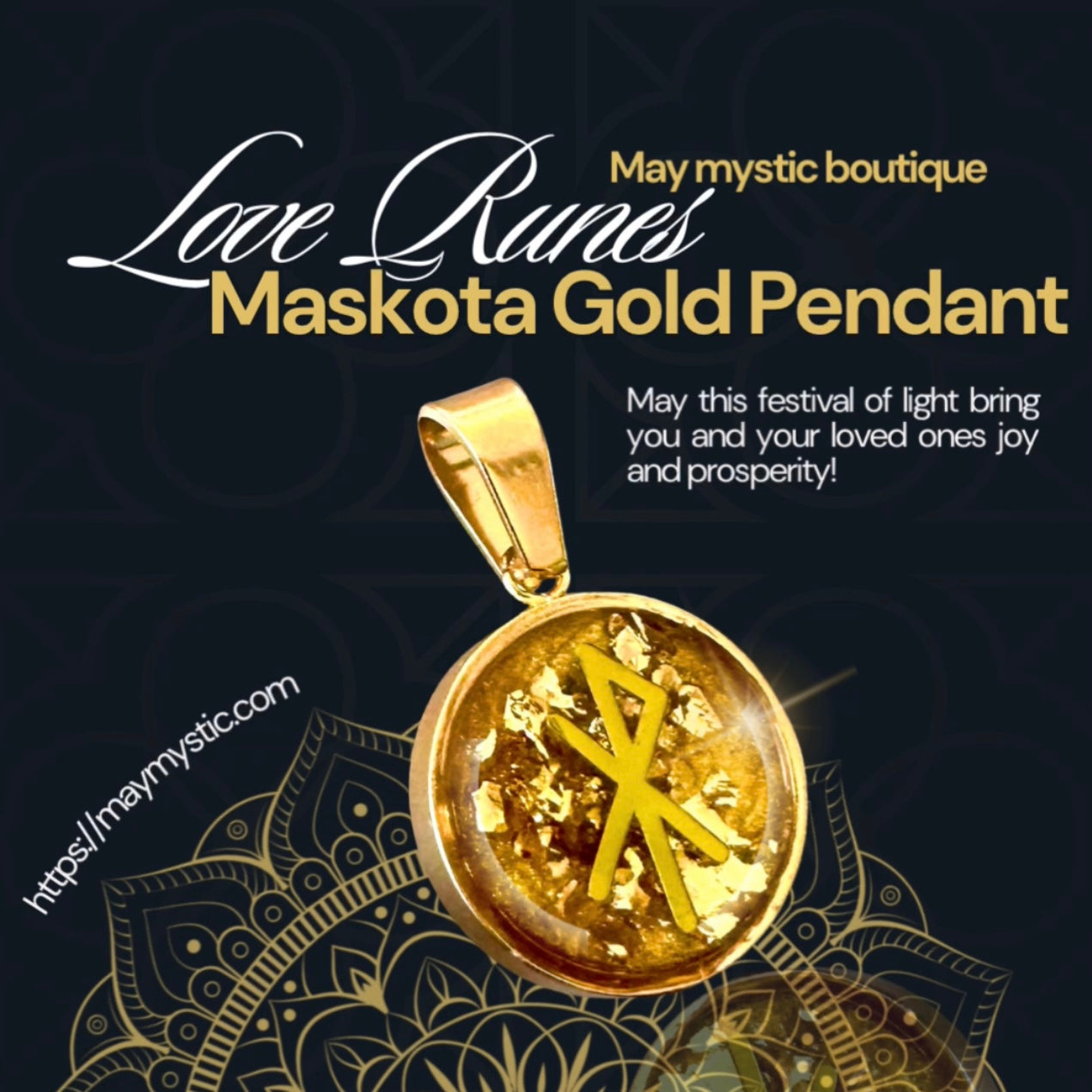 Gold amulet pendant for love and abundance, gold mascot, rune symbol
