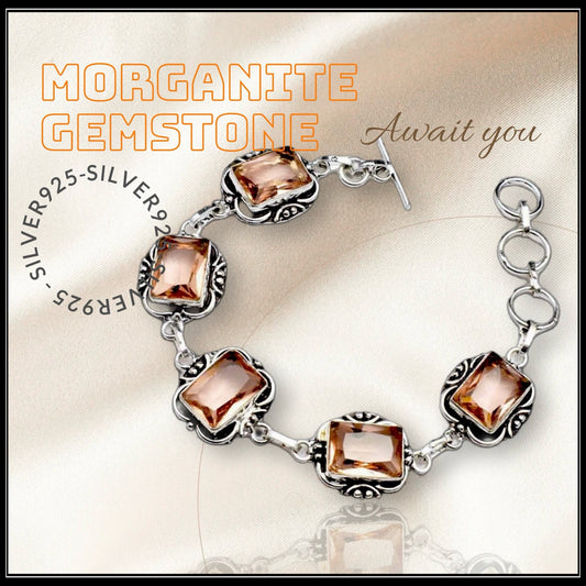 צמיד כסף טהור 925-אבני מורגונייט -silver 925 bracelet morgonite gemstones
