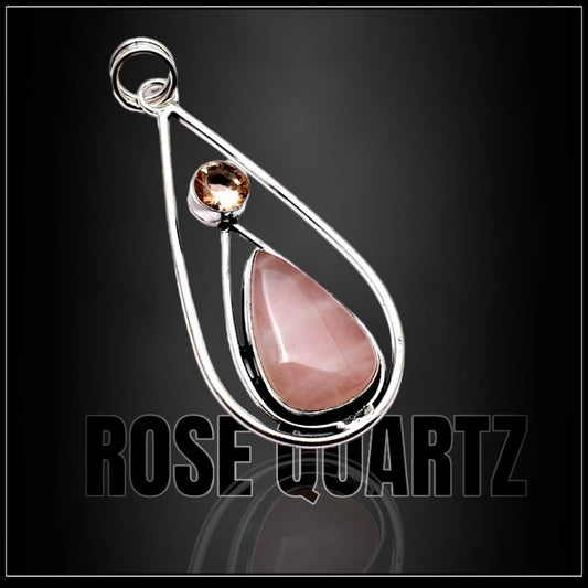 תליון כסף 925 רוז קוורץ ומורגונייט - Rose quartz and morgonite silver pendant