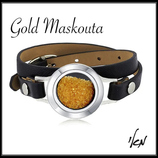 צמיד עור שחור מסקוטה זהב - Gold Maskouta bracelet
