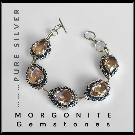 צמיד כסף טהור 925 עם אבני חן מורגונייט-Morgonite gemstones silver 925 bracelet