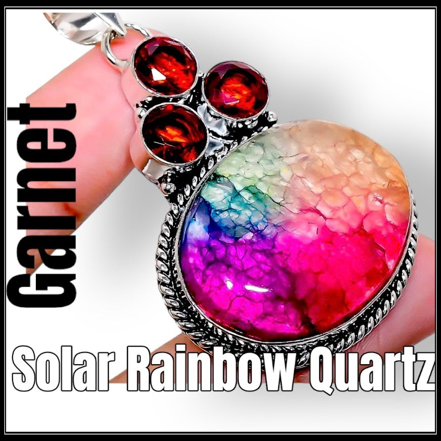 Solar rainbow quartz/garnet pendant - תליון solar rainbow Quartz