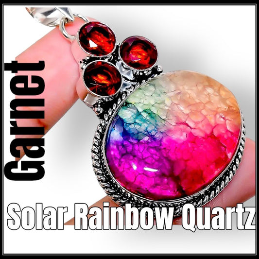 Solar rainbow quartz/garnet pendant - תליון solar rainbow Quartz