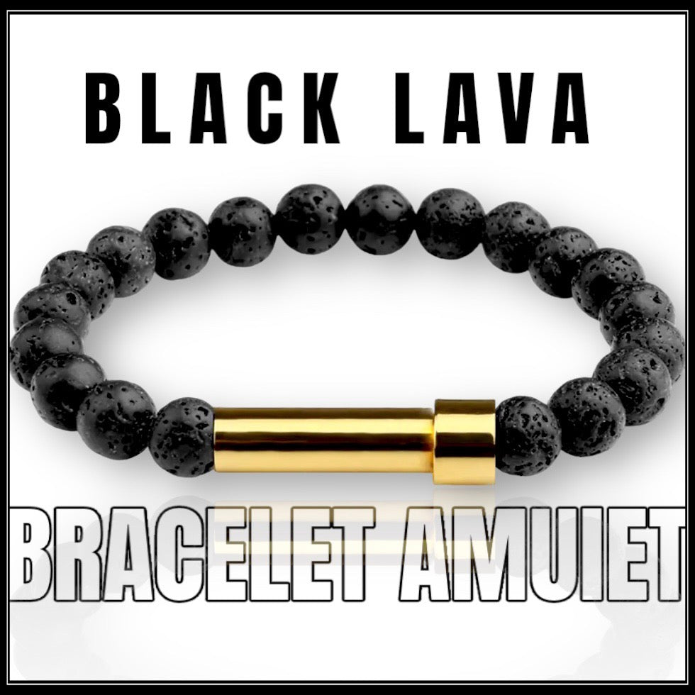 צמיד קמע אבן לאבה שחורה - bracelet amulet black lava atone