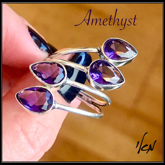 טבעת כסף 925  "טיפות" אבני אמטיסט- Amethyst ring-